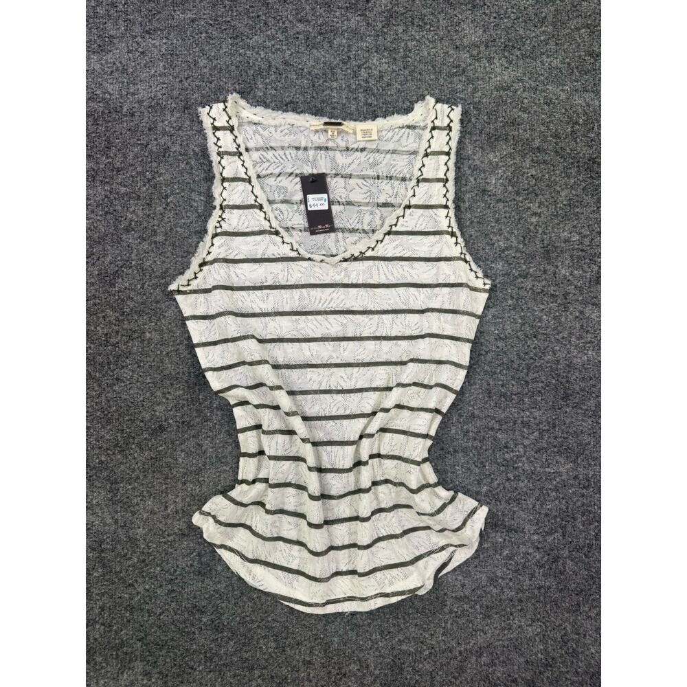 NWT Miss Me Women’s Tank Top Lacy Size M White strip lace trim summer